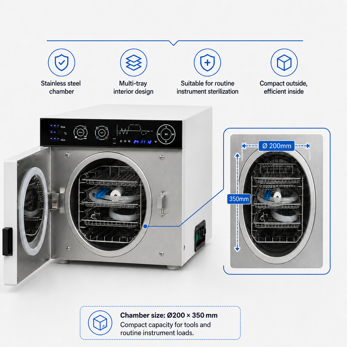 Esterilizador autoclave dental de clase B de 12 L | Esterilizador de vapor de sobremesa 121°C/134°C