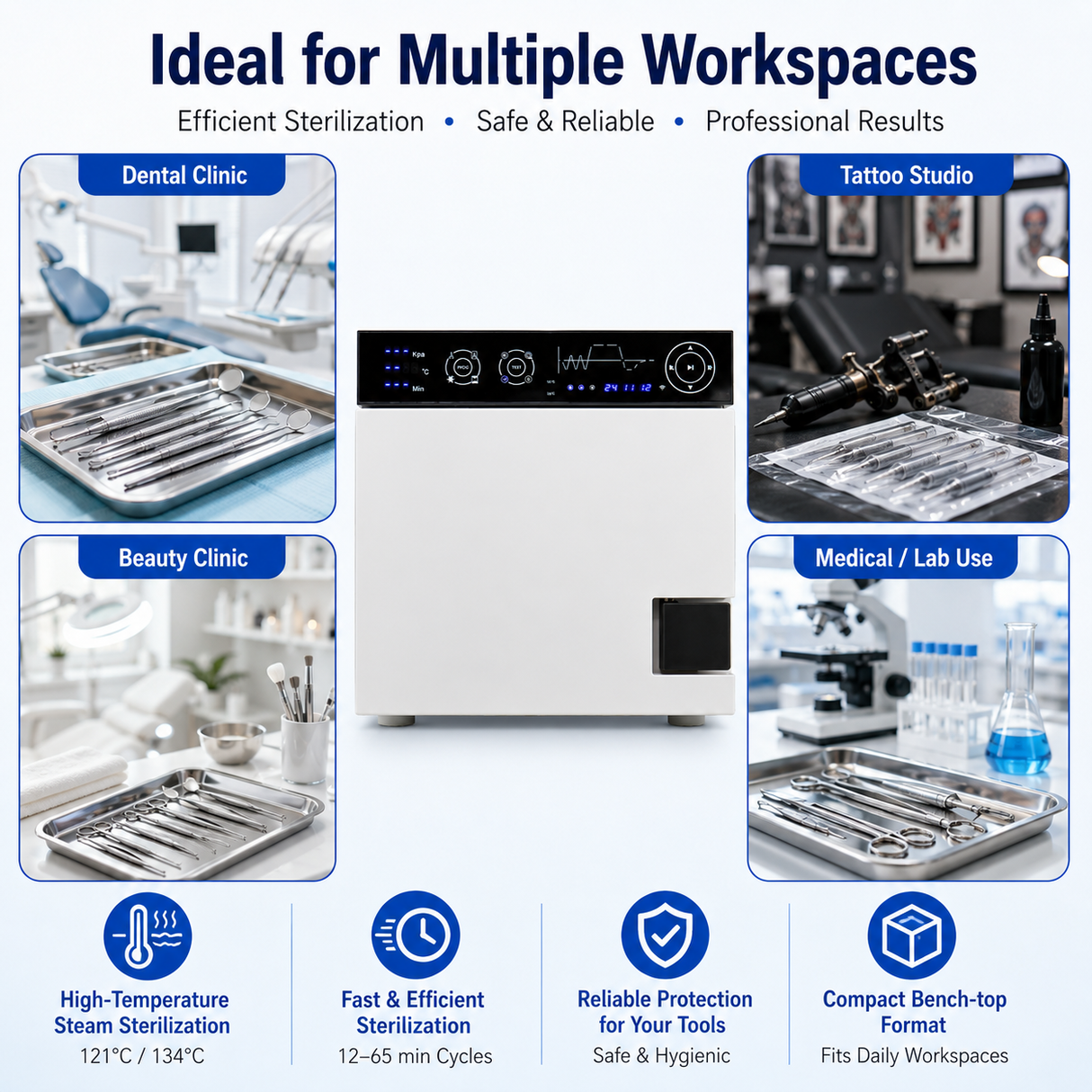 18L Class B Dental Autoclave Sterilizer | Benchtop Steam Sterilizer 121°C/134°C