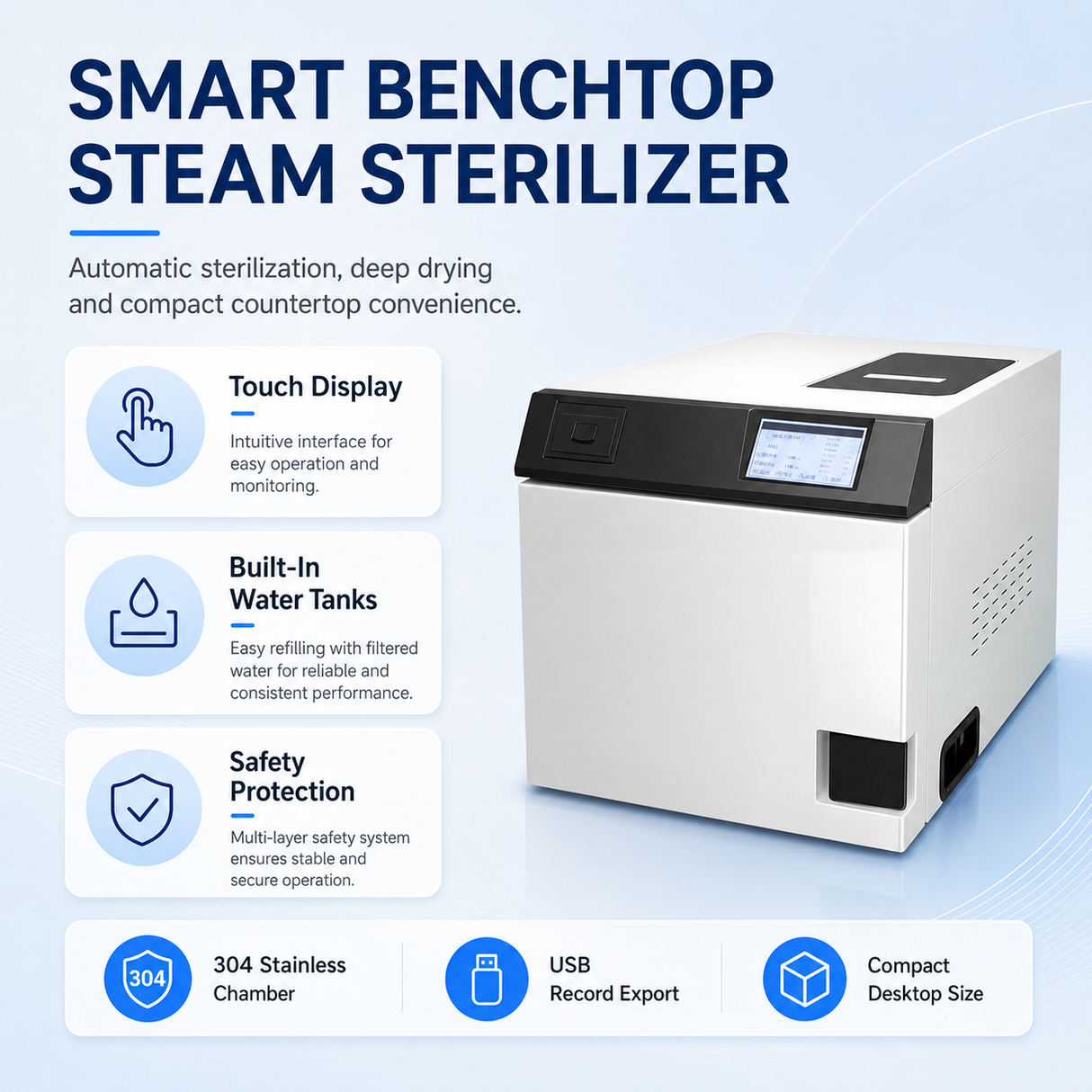 12L Touchscreen Class B Dental Autoclave Sterilizer | Vacuum Steam | Built-in Printer | Brand New
