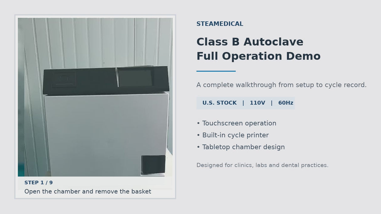 US Stock - 23L Touchscreen Class B Dental Autoclave Sterilizer | Vacuum Steam | Built-in Printer | Brand New
